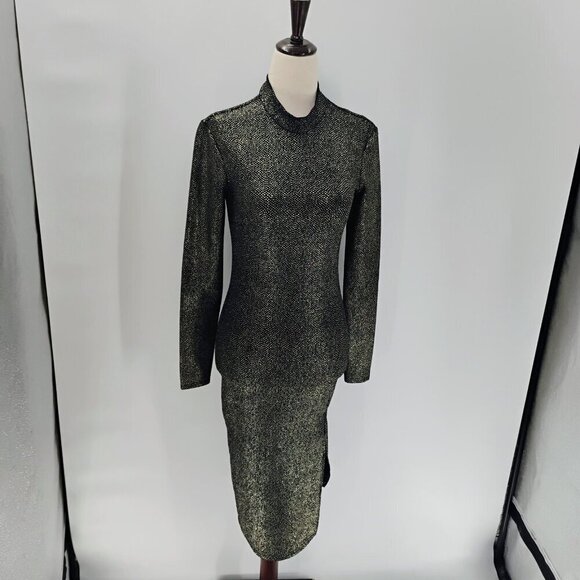Club L London Gold & Black Dress Size 12 brand metallic bodycon textured sequin - Picture 13 of 14